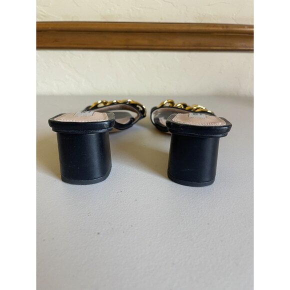 Steven New York Leona Black Leather Slip On Block Heel Square Toe Sandals Heels - Picture 5 of 9